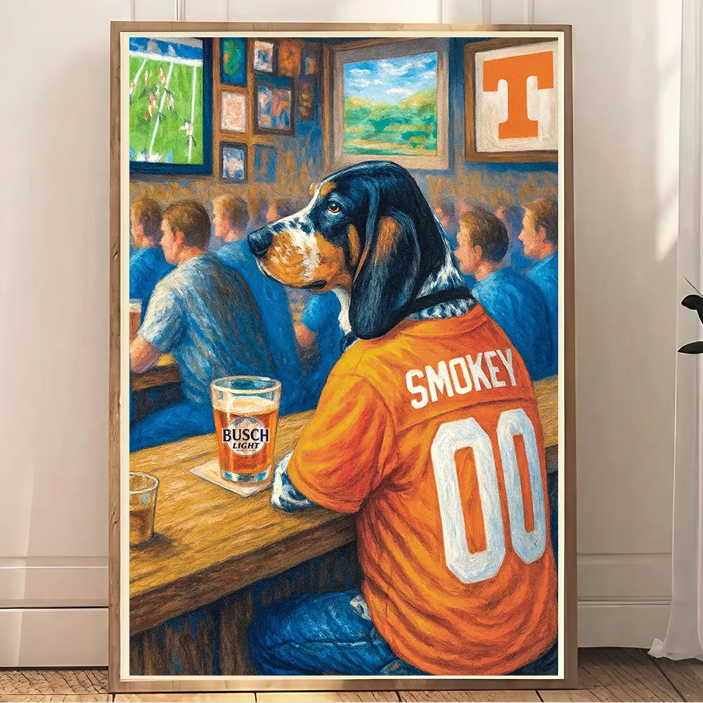 Tennessee Volunteers Smokey Dog Bear Tiger Print Poster unframed, Aggies Chicago Football Wall Art, Trendy Dorm Room University Cubs Artwork Decor