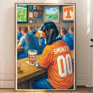Tennessee Volunteers Smokey Dog Bear Tiger Print Poster unframed, Aggies Chicago Football Wall Art, Trendy Dorm Room University Cubs Artwork Decor