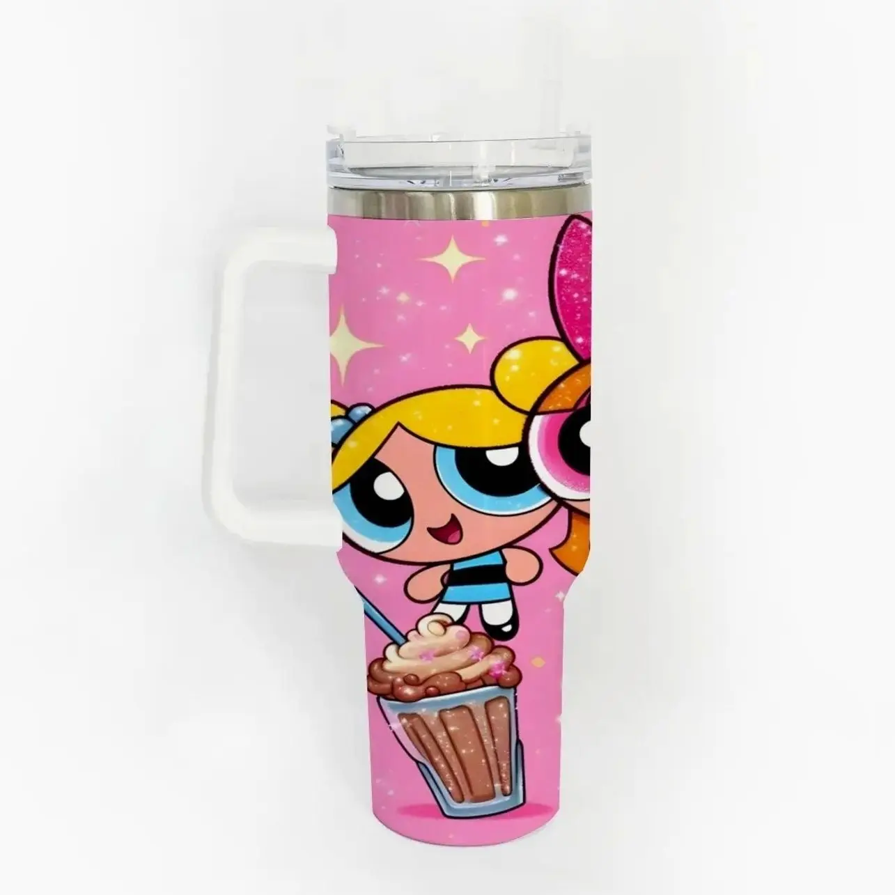 40oz Stainless Steel Tumbler, 1 Count Powerpuffs Girlss Pattern Insulated Water Bottle, Stainless Steel Thermos, Stainless Steel Flask, Drinking Cup for Home Office School