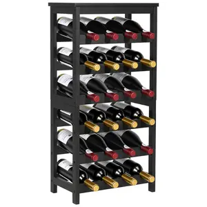 【FathersDayGift】VEVOR 24 Bottle Detachable Wine Rack, 6-Tier Wine Bottle Holder,Solid Bamboo Wood Freestanding Floor Display Wine Storage Shelves with Table Top, for Kitchen,Cellar,Bar,Dining Room,Living Room(Black)