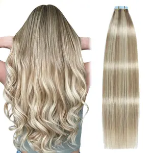 SUYYA 2026 New wigs human hair Tape in Hair Extensions  Ash Blonde Highlighted Bleach Blonde Straight Seamless Skin Weft  Salon Quality 12-20 inches,  20pcs/pack,comes with a free gift bundles #P18/613