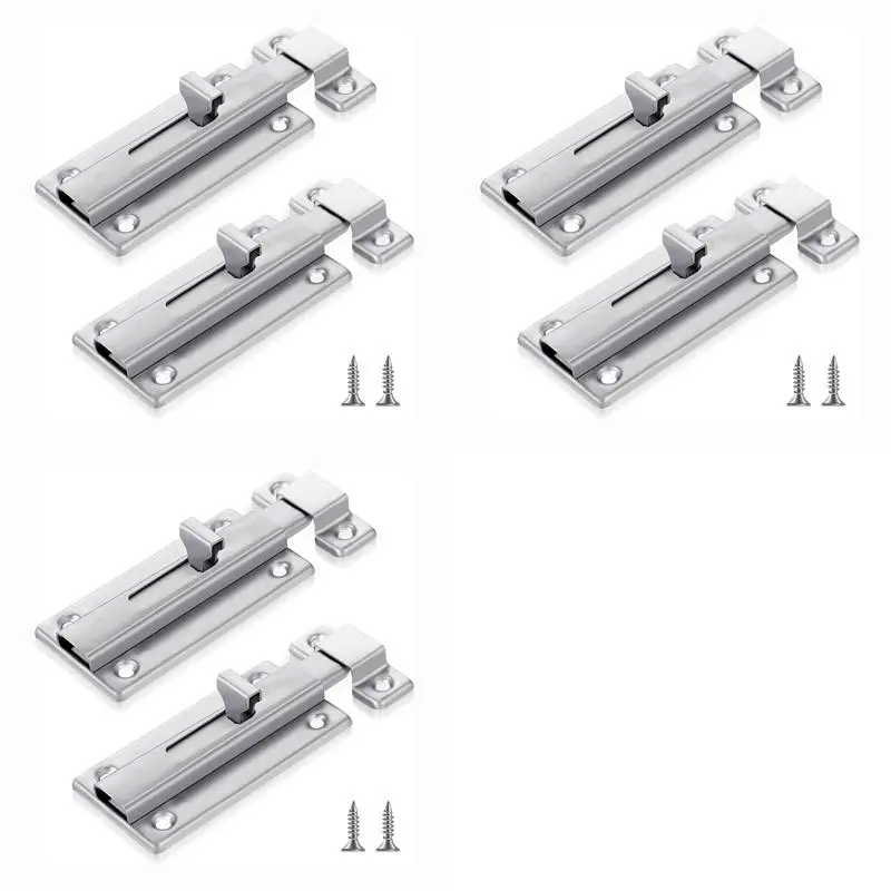6Pcs Stainless Steel Slide Bolt Latch, Bathroom Stall Door Latch with Screw,Slide Locks for Inside Door Stall Hardware