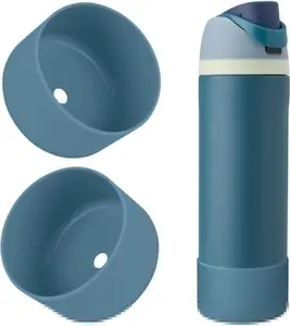 2PCS Silicone Water Bottle Boot, Compatible with Owala 24oz 32oz 40oz, Protective Anti-Scratch & Anti-Dent No Noise Sleeve Cover for FreeSip/Twist/Flip Water Bottles (Denim, 24oz) Straw Leak-Proof Handle