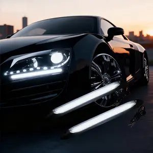 2PCS Car LED Daytime Running Lights Car Headlight Waterproof Sequential Flow Yellow Turn Signal White Day Light hard wire