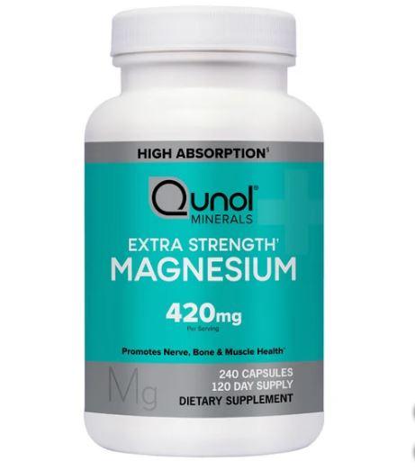 Qunol Extra Strength Magnesium 420 mg, 240 Capsules Dietary Edible Supplement Fitness Healthcare Milk