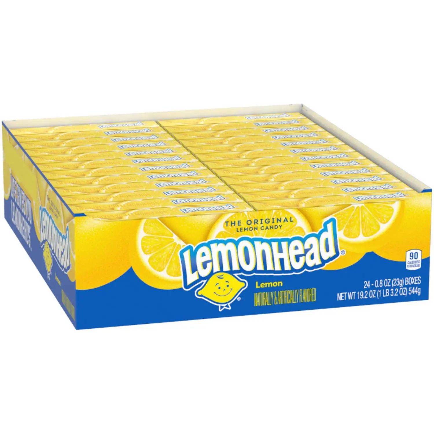 Lemonhead Hard Lemon Candy, Tangy & Sweet, 0.8 oz Boxes, 24 Ct | Tangy sweet lemon hard candy, classic, mini boxes, lunchbox, party favors, sharing, on-the-go snack