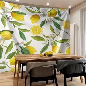 Watercolor Lemon Tapestry, Fresh Fruit Wall Hanging, Summer Citrus Tapestries, Soft Wall Blanket, Aesthetic Backdrop Decor for Girls Bedroom