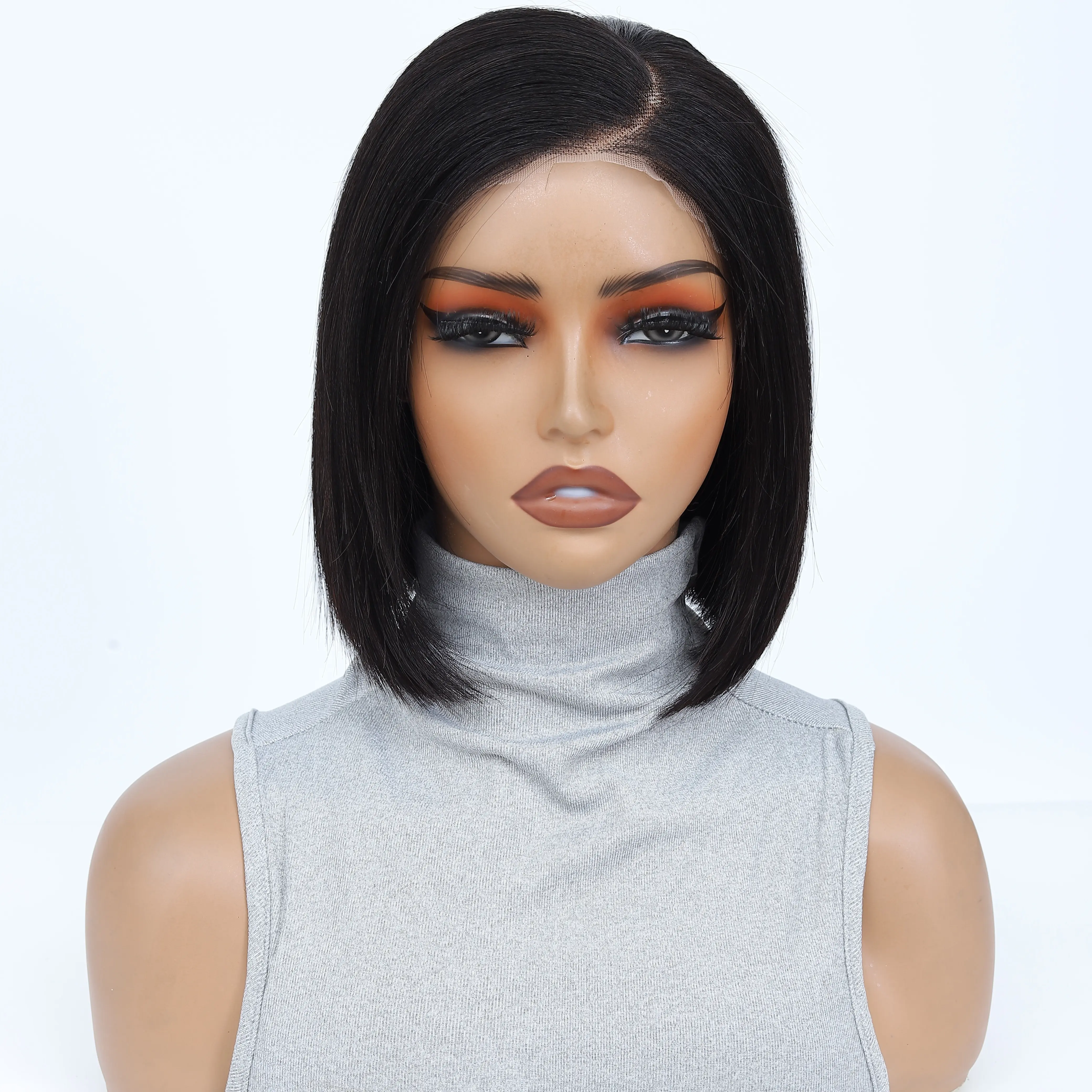 MYGODEN hair 5x5 Bob Wig Human Hair, Pre-Cut Pre-Plucked Lace, 180% Density Virgin Human Hair Glueless Drawstring Wig, Side Part Natural Color