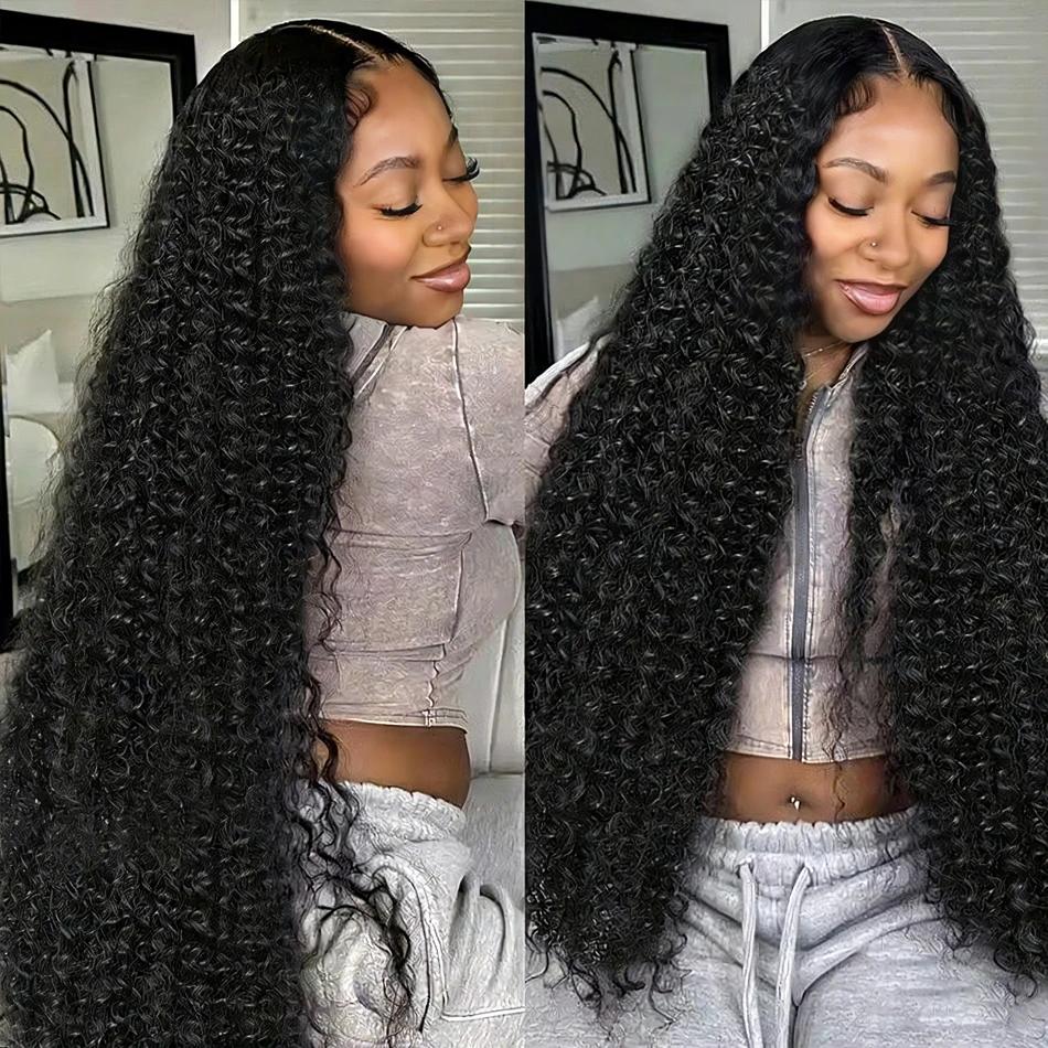 Bling Hair Transparent Brazilian 13x6 Deep Wave Lace Front Human Hair Wigs For Women 180 Density HD 13x6 Kinky Curly Lace Frontal Wigs 36 38 Inch Natural Black Color Preplucked Hairline Wigs