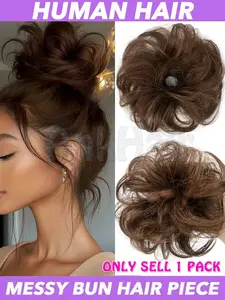 Messy Bun Hair Curls, Human Wavy Bun Ponytail Extensions, Thick Updo Bun for Women and Girls, Stylish Hair Accessories