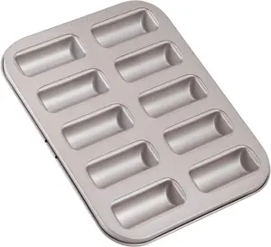CHEFMADE Financier Cake Pan, 10-Cavity Non-Stick Rectangle Muffin Pan Biscuits Cookies Bakeware for Oven Baking (Champagne Gold)