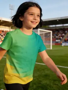 girl child jersey Green Yellow Gradient Wave Pattern Print Breathable, light, and comfortable short sleeve T-shirt casual top, casual children's wear, daily outfit, polyester, holiday clothing comfortable training sports quick-dry for summer