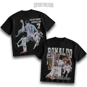 SPORTREIGN Ronaldo white Men's T-shirt, Soccer Fan Shirt, Ronaldo white Fan Merchandise, Football Shirt, Graphic Tee Over Size, 100% cotton Shirt, Gift For Him, Made In USA.