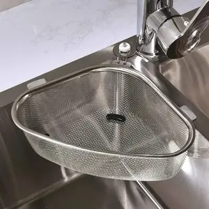 Stainless Steel Drain Basket, Food Waste Triangle Filter Net, Kitchen Sink Anti Clogging Strainer, Prevents Clogs, Home Use, Vegetable Washing Bowl