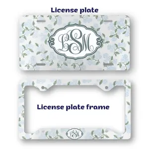 Hydrangea Floral License Plate Frame, Monogram Blue  Car Tag, Car Accessories for Women, Birthday Gift