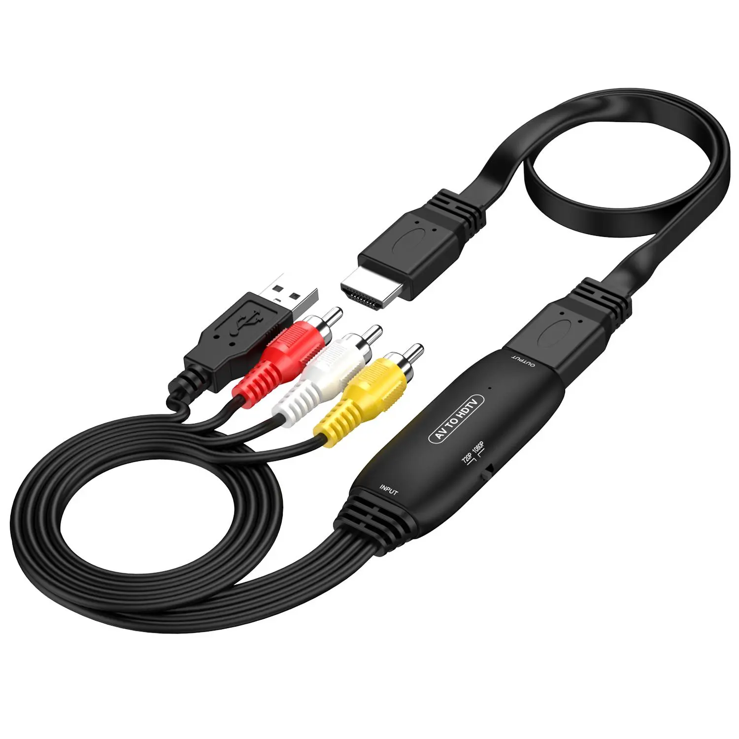 RCA to HDTV Converter, AV to HDTV Adapter, 1080P RCA Composite CVBS Video Audio Converter Adapter, Support PAL/NTSC for TV/PC/PS3/STB (HDTV Cable Included)