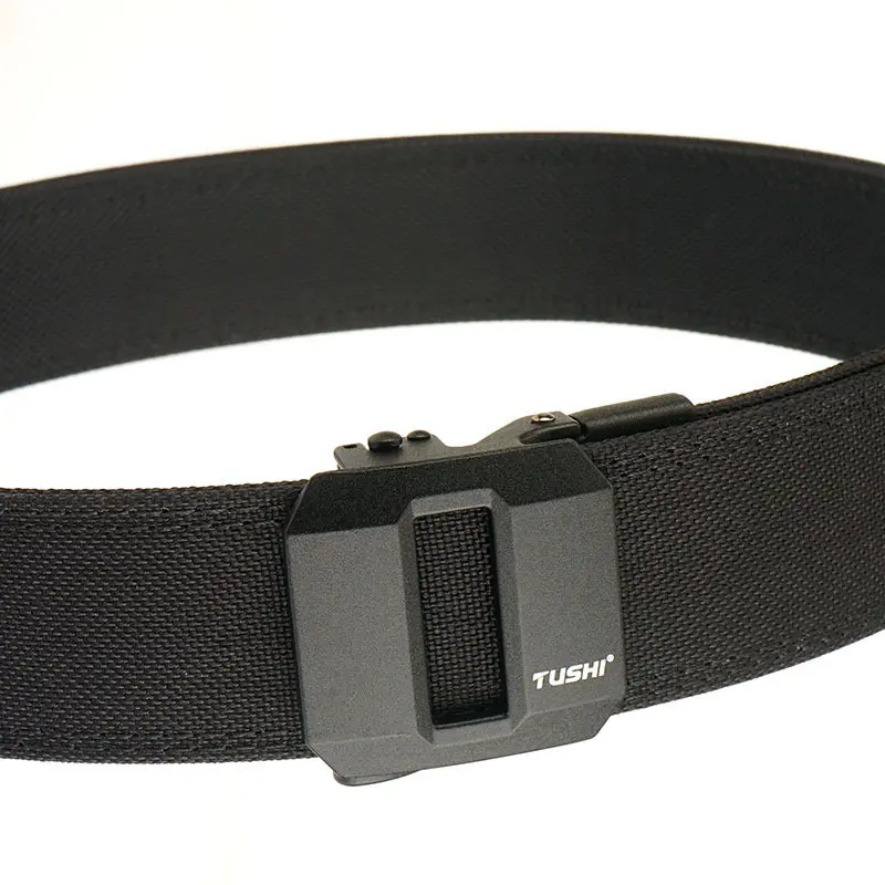 Casual Outdoor Dual-Use Tactical Shooting Training Automatic Buckle Belt Thickened And Reinforced Double-Layer Gun Hanging Belt 1.5" Ratchet Nylon Sport Belts Quick Adjustment Buckle