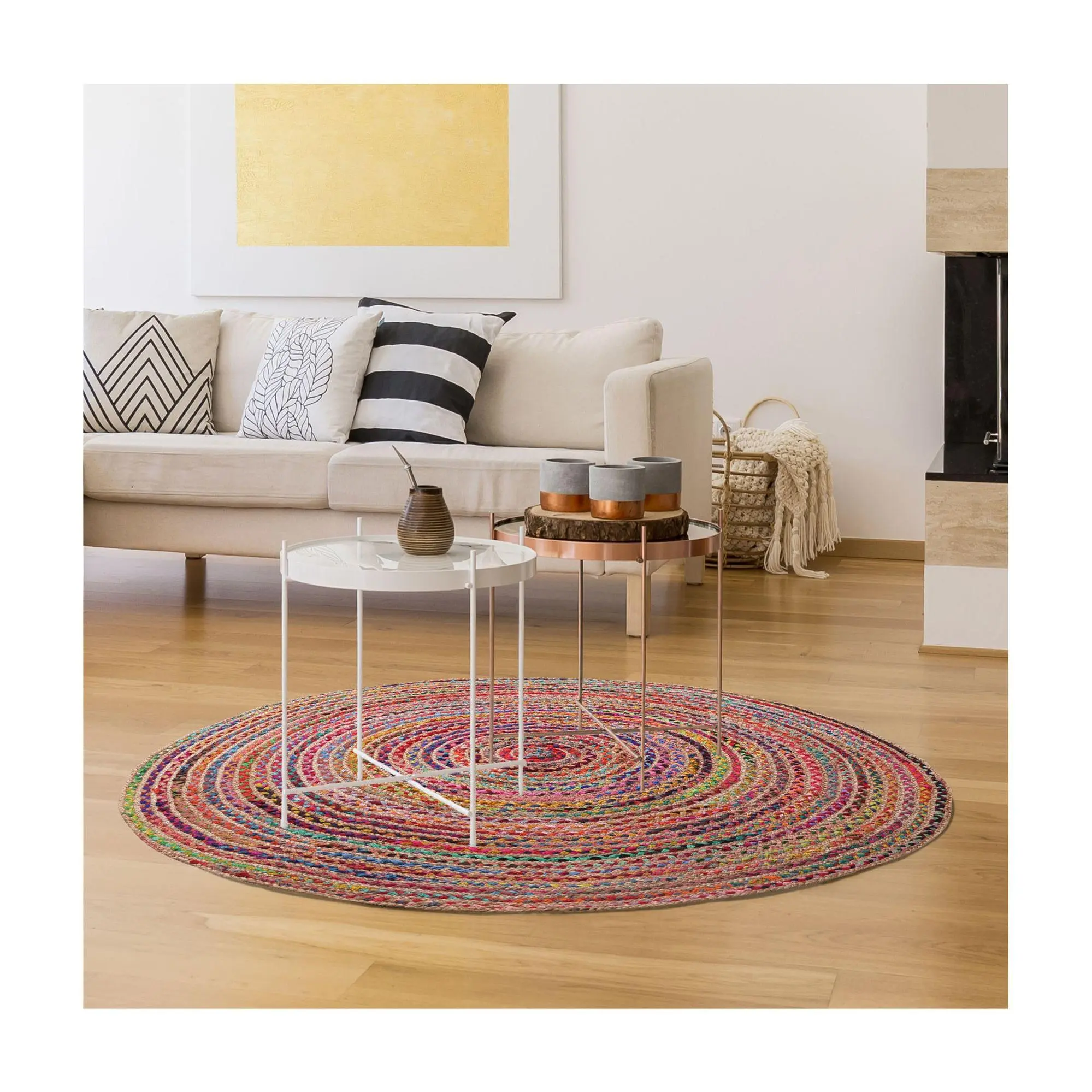 Ox Bay Ingrid Cotton and Jute Rainbow Indoor 5'Round Rug