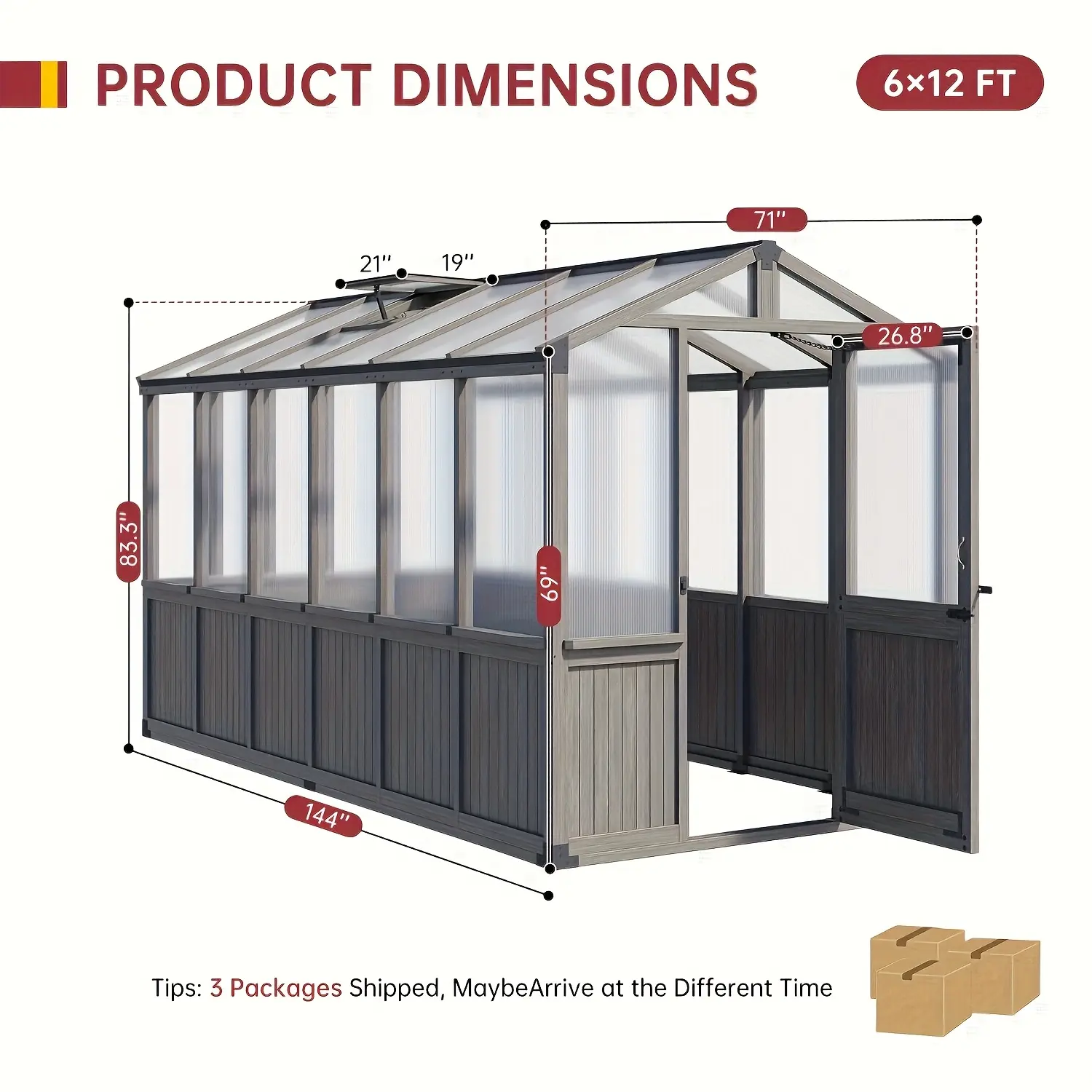 Nordivale 6X8/ 6X12 FT Wooden Greenhouse for Outdoors - Polycarbonate Walk-In Greenhouse Kit with Temperature Control Roof Vent & Winter Protection & Lockable Door for Backyard Garden (Gray), Garden Houses