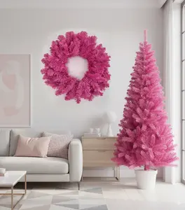 Non-Traditional Pink Canadian Pine Christmas Tree with Durable Material and Metal Stand Starry Light