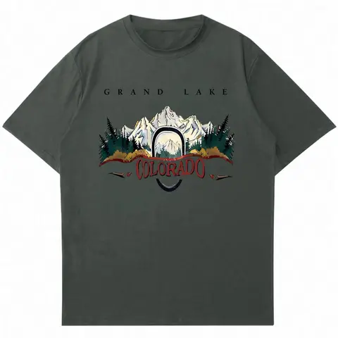 Men's Colorado Landscape Print Drop Shoulder Tee, Regular Fit Casual Streetwear Style Letter Graphic Round Neck Half Sleeve T-Shirt for Summer, Men's Top for Daily Wear, Streetwear