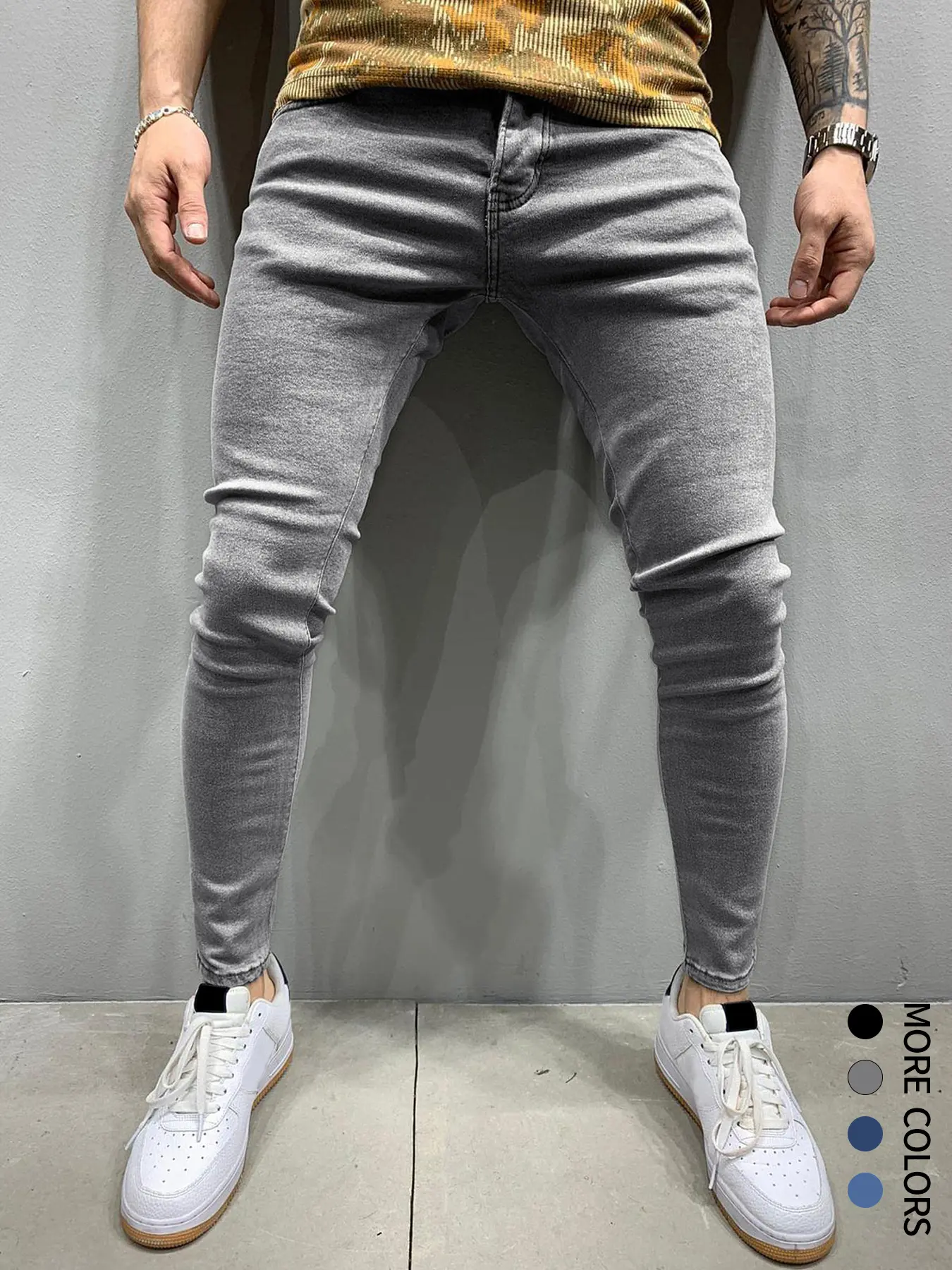 Men's Stretch Slim-Fit Plain Jeans, Solid Color Elastic Tight-Fitting Denim Pants, Comfortable Fit for Daily Wear, Fashion Streetwear, Versatile Pants