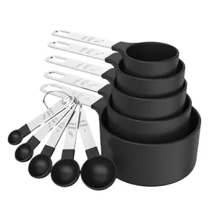 10PCS Measuring Cups & Spoons Set, Stackable Cups and Spoons, Nesting Measure Cups with Stainless Steel Handle, Kitchen Gadgets for Cooking & Baking (Black)