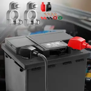 1 Pair Battery Terminal Connectors with 4 Pcs 2 Gauge 3/8" Copper Lugs, 4 Heatshrink Tubes, 2 Protective Covers and 2 Anti Corrosion Washers for Car RV Accessories Automotive Car Marine Battery