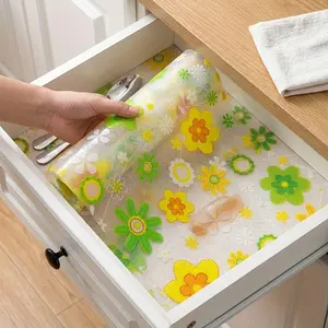 1 Roll Eva Kitchen Drawer Liner, Non-Stick Waterproof Oil-Resistant, Cute Floral Design, Easy Clean Durable, Anti-Slip Shelf Protector