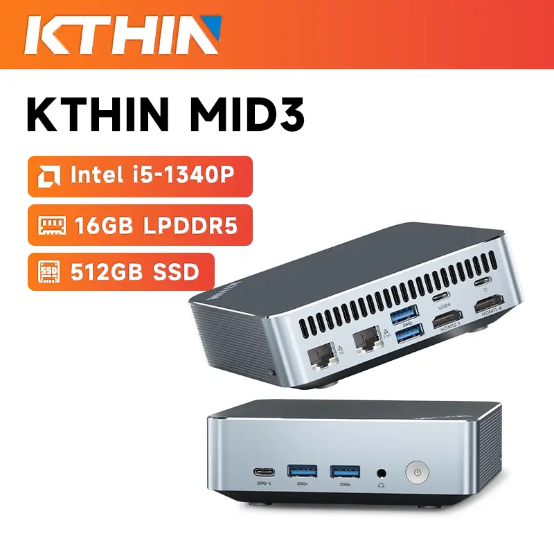 Kthin MID3 Mini PC, Intel Core i5-1340P, 16GB DDR5 RAM, 512G SSD