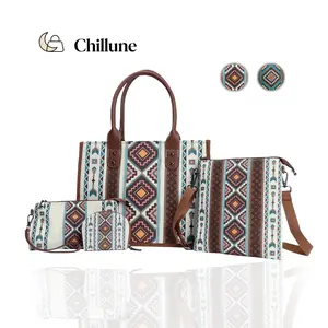 Premium 4-Piece Bohemian Canvas Sling Bag Set – Large Crossbody Shoulder Tote with Adjustable Strap
