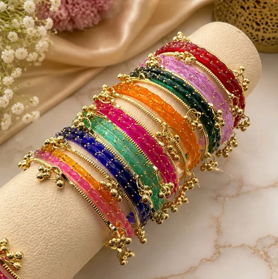 Women's Fashionable Multicolor Glass Gugrhoo Bangle Bracelet Set - 5 Bangles to Mix, Stackable, 1-Size Female Statement Costume Jewelry Accessory, One Size