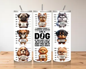 Funny Dog Mugshot Tumbler - 20 oz Insulated Cup with Cute Canine Characters