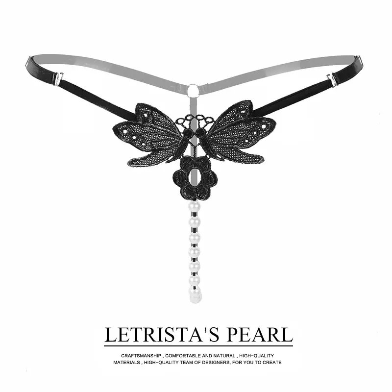 Women's Low Rise Pearl Thong, Transparent Embroidered G-String with Adjustable Straps and a Cheeky Cut, Low Rise Underwear, Pearls, Thong Briefs, Quick Drying, Panties, Pearl Detail