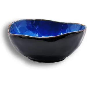Ceramic Decorative Bowl, Blue Pottery Key Bowl, Porcelain Versatile Decor, Small Jewelry Trinket Dish with Blue Glaze for Gift Decor Entryway Bedroom (6'' Bowl)