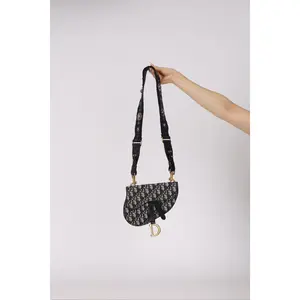 Pre-owned Dior Designer Handbag/Wallet 2019 Navy Oblique Saddle Belt Bag with Guitar Strap