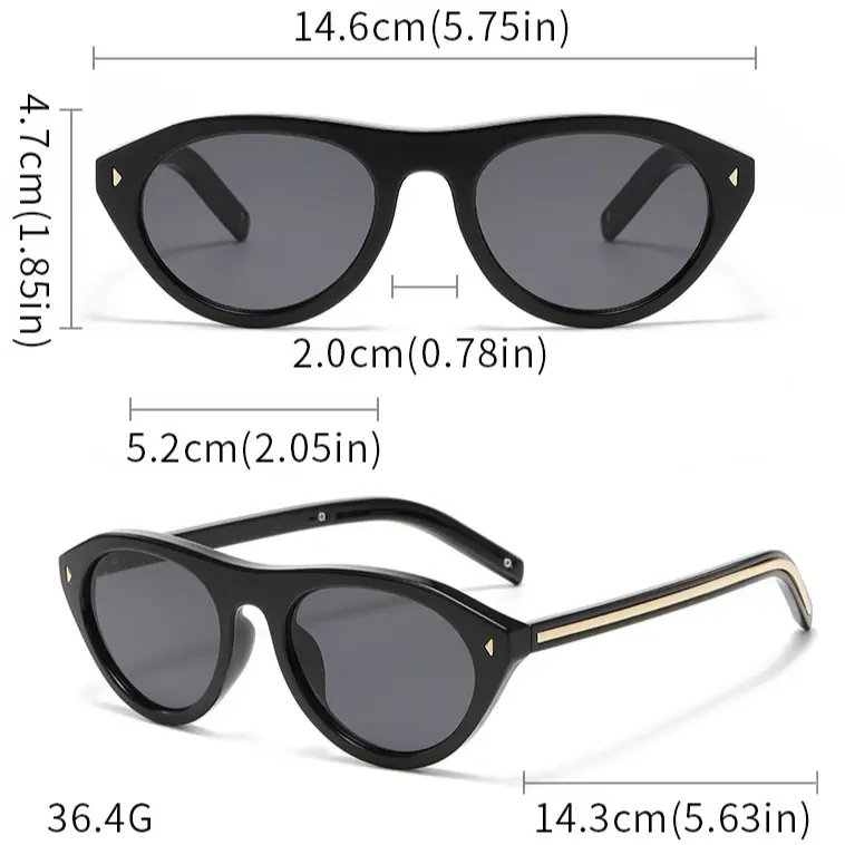 1pc Oval Cat Eye Metal Fashion Glasses, High-End Retro Personality Versatile Small Frame Tr90 Oval Cat Eye Fashion Glasses, Metal Hinges  main image 4