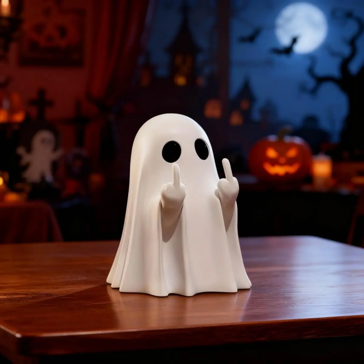 1Pcs Halloween Ghost Figurine - Plastic Spooky Middle Finger Ghost Decor Cute & Edgy Indoor Outdoor Halloween Decor for Porch & Home