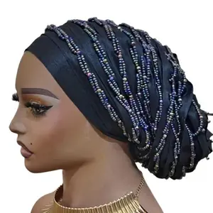 Luxury Hand Beaded Turban Boho Style Scarf for Female - Stylish and Elegant Accessory Hand Wash Only Versatile Bohemian Fashion Statement Piece Head Wrap