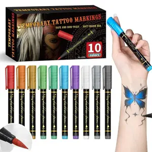 Temporary Tattoo Markers for Skin, 10/12 Count Body Markers, 10/12 Colors Tattoo Pens, Flexible Brush Tip, Bright Colors, Halloween Makeup, Face Paint
