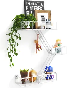 Fire Escape Wall Shelf with Baskets, 3-Tier Metal Fire Escape Ladder Shelf Wall Organizer,  York Inspired Decorative Shelf, White Floating Action Figurine Display Shelves for Bedroom,  Decor.