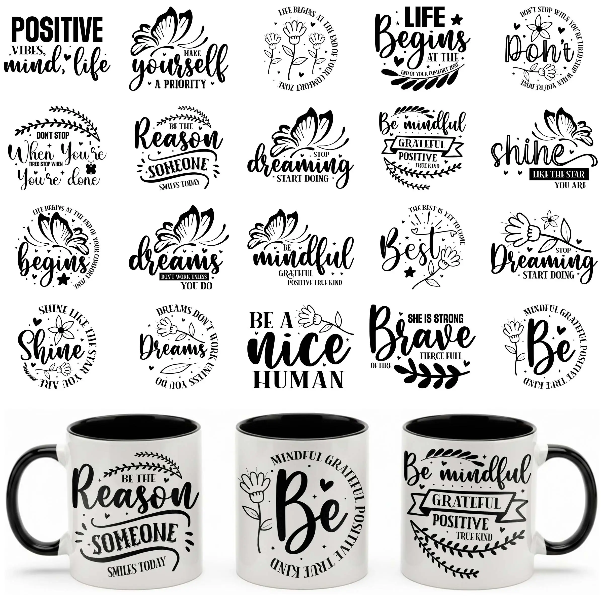 20pcs/set Inspirational Quotes UV DTF Transfer Stickers, Sticker Packs, Cup Stickers, Positive Stickers, Motivational Word Stickers, Motivational Phrases for Mugs & Tumblers, Ideal for Crafting & Positivity Lovers