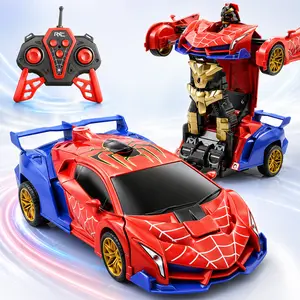 Spider RC Transform Robot Car for Kids, 1:18 Remote Control Supercar with LED Lights, 360 Spin and One Button Transform