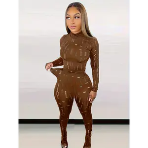 Sexy Cut Out Two-piece Set, Mock Neck Top & Skinny Pants Outfits, Women's Clothing Suits White Sleeve Womenswear Casual Bottom