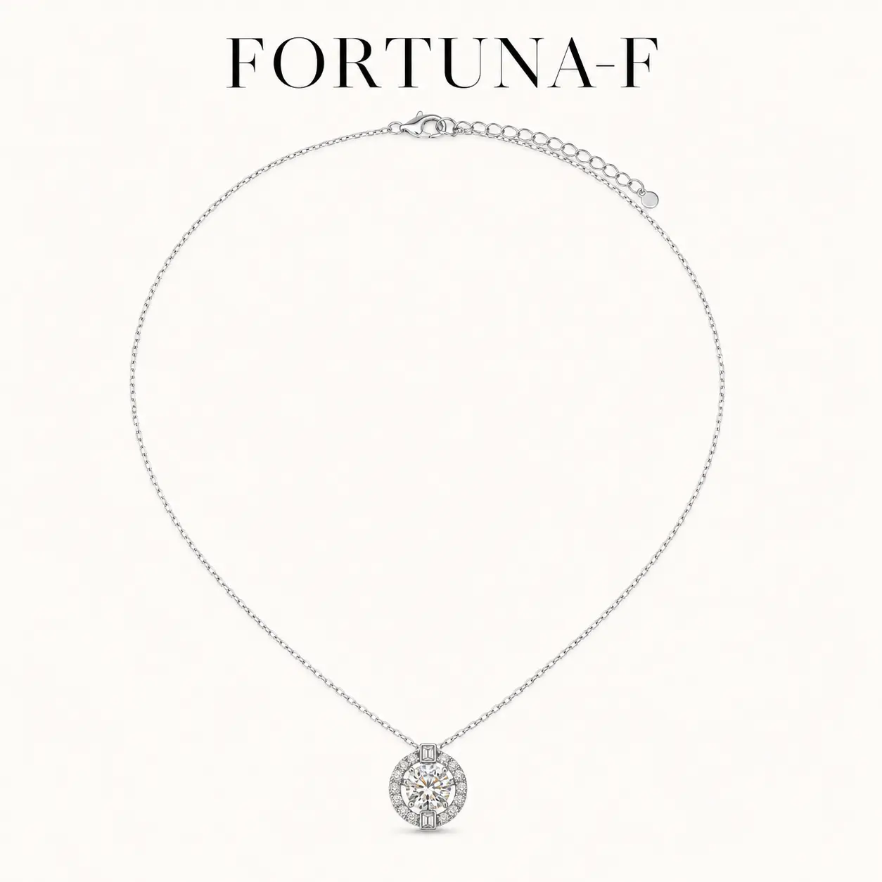 FORTUNA-F 1 CT Round Cut Moissanite Pendant Necklace for Women, 6.5mm Halo Necklace with Show-Stopping Sparkle
