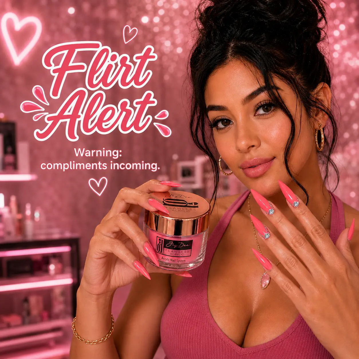 Flirt Alert 1oz Acrylic Nail Powder – Bright Pink Acrylic for False Nail Sets