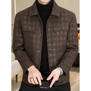 Men's Houndstooth Business Jacket - Stylish Black Shirt With Multiple Pockets, Button-Up Front, And Collar, Perfect For Office Or Casual Wear, Versatile Men's Jacket | Buttonup Jacket | Jacket