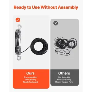 VEVOR 4400 lbs Breaking Strength 100 FT Rope Pulley Hoist, 5: 1 Lifting Power Heavy Duty Pulley System with 2pcs Soft Loops, Metal Wheels Bearing Structure, Block and Tackle for Lifting Heavy Objects