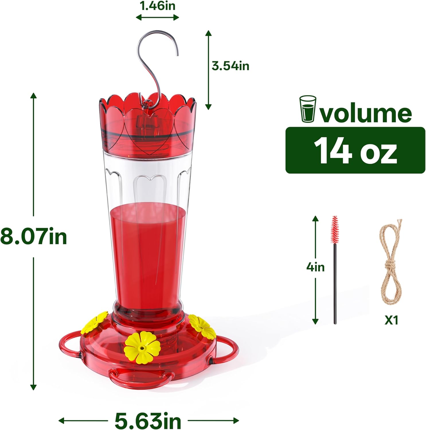 Plastic Hummingbird Feeder, 2-Pack 14 OZ Ant & Bee Proof Hummingbird Feeders for Outdoors Hanging, Leak-Proof Nectar Feeders with 4 Feeding Ports and Perches, Gifts for Mom, Birdlovers