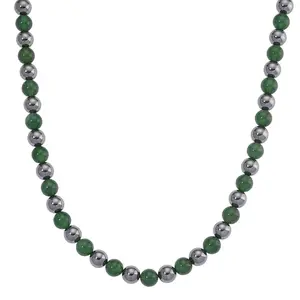 Shop LC Green Onyx and Terahertz 300.00 ctw Beaded Necklace in Stainless Steel 18-20 Inches
